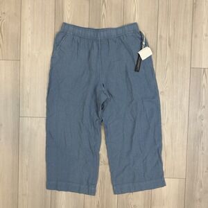 NWT Tahari Essentials Women's Linen Wide Leg Cropped Pants Blue Size XL